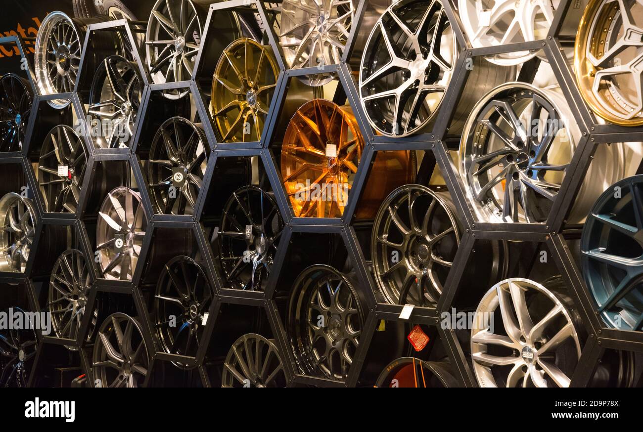 Custom racing wheels, designed for street racing in Hong Kong, China. Stock Photo