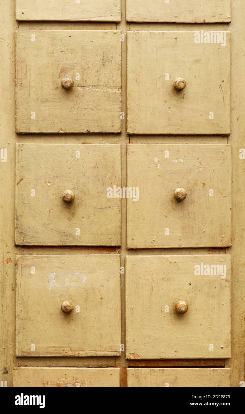 Backgrounds and textures: old wooden cabinet with drawers, front view Stock Photo