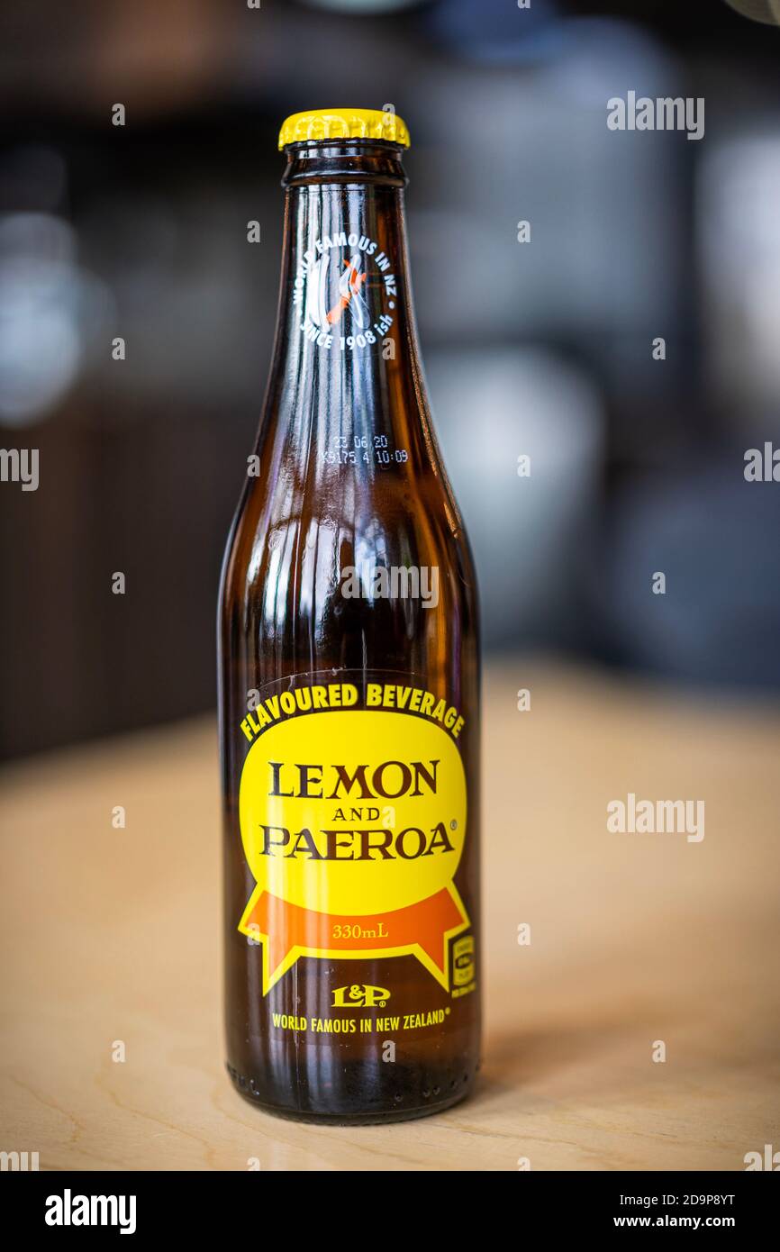 Lemon & Paeroa, also known as L&P, is a sweet soft drink manufactured in New Zealand Stock Photo