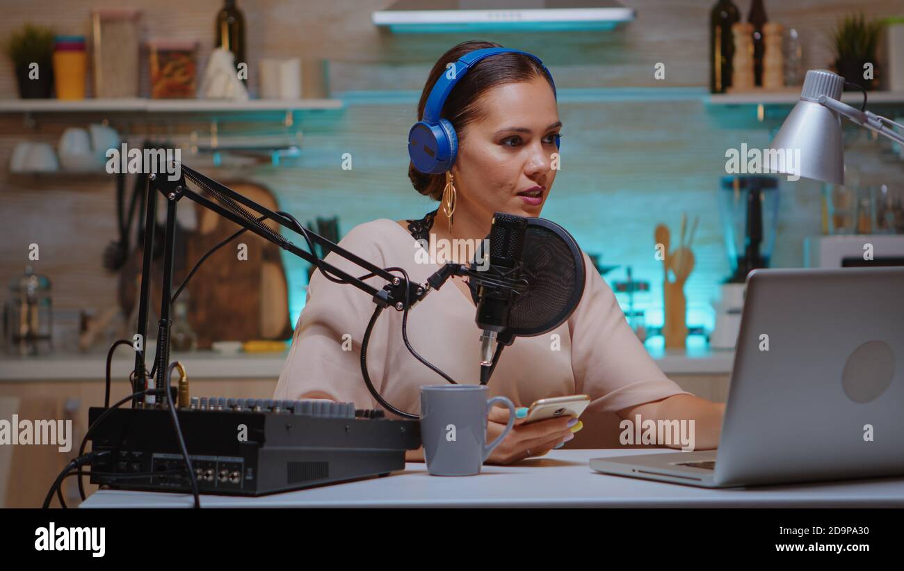 Famous influencer reading messages from fans on her phone during live ...