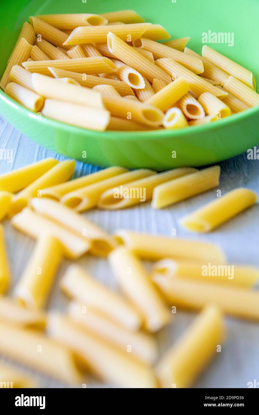 Pasta, italian food, Penne rigate, mediterranean diet Stock Photo