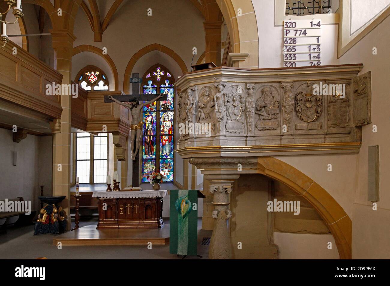 Protestant town church St. Salvator, interior shot, Neckarbischofsheim, Baden-Württemberg, Germany Stock Photo