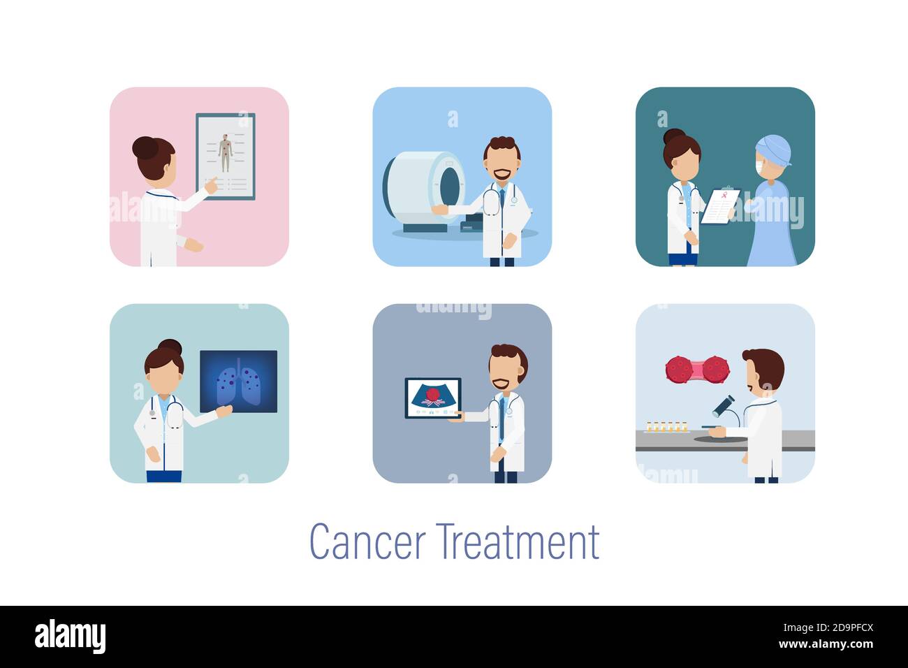 Cancer treatment avatars flat design vector illustration Stock Vector