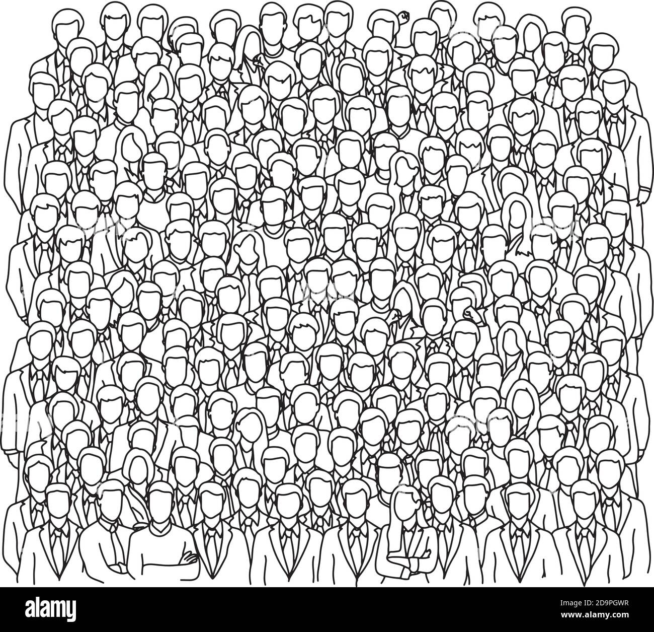 crowd of businesspeople vector illustration sketch doodle hand drawn with black lines isolated on white background Stock Vector