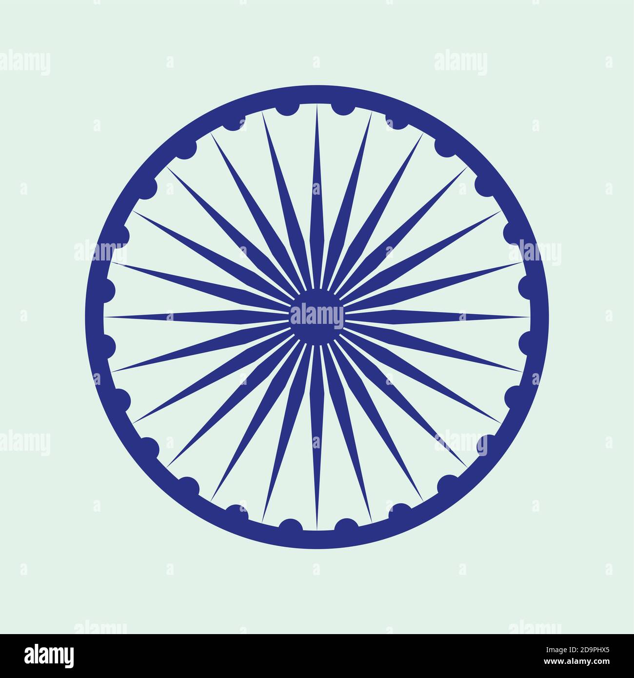 Indian Ashoka Chakra emblem isolated in light tint blue Stock Vector