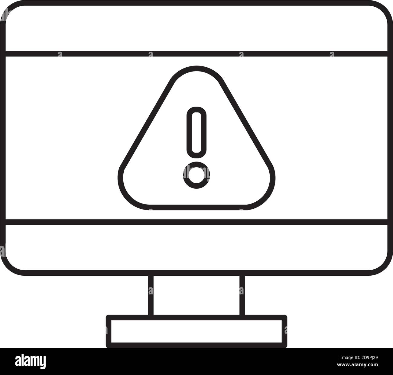 computer with warning sign on screen over white background, line style ...