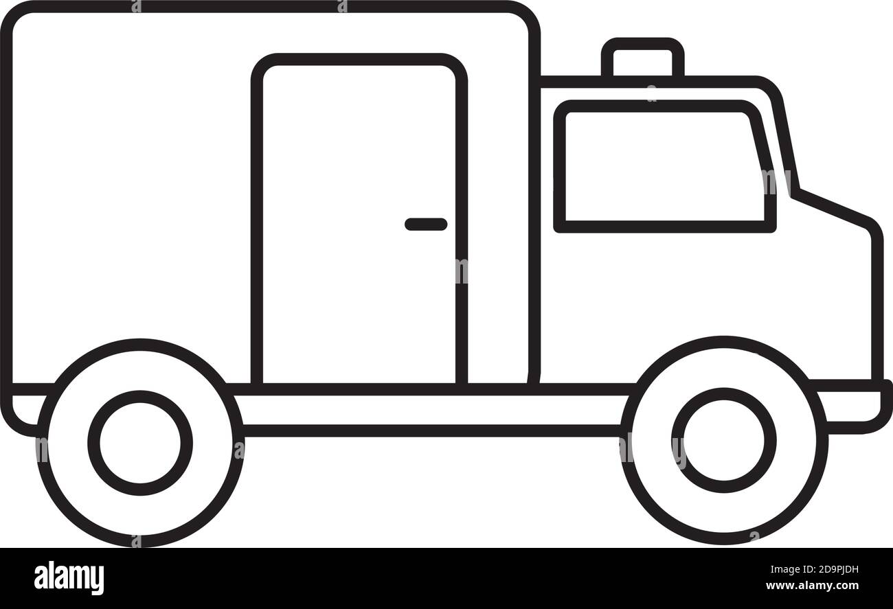 cartoon ambulance icon over white background, line style, vector illustration Stock Vector