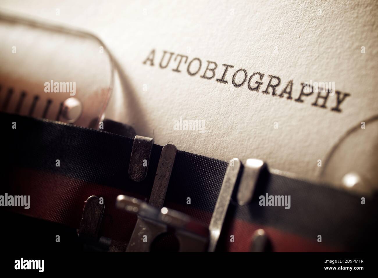 Autobiography word written with a typewriter. Stock Photo