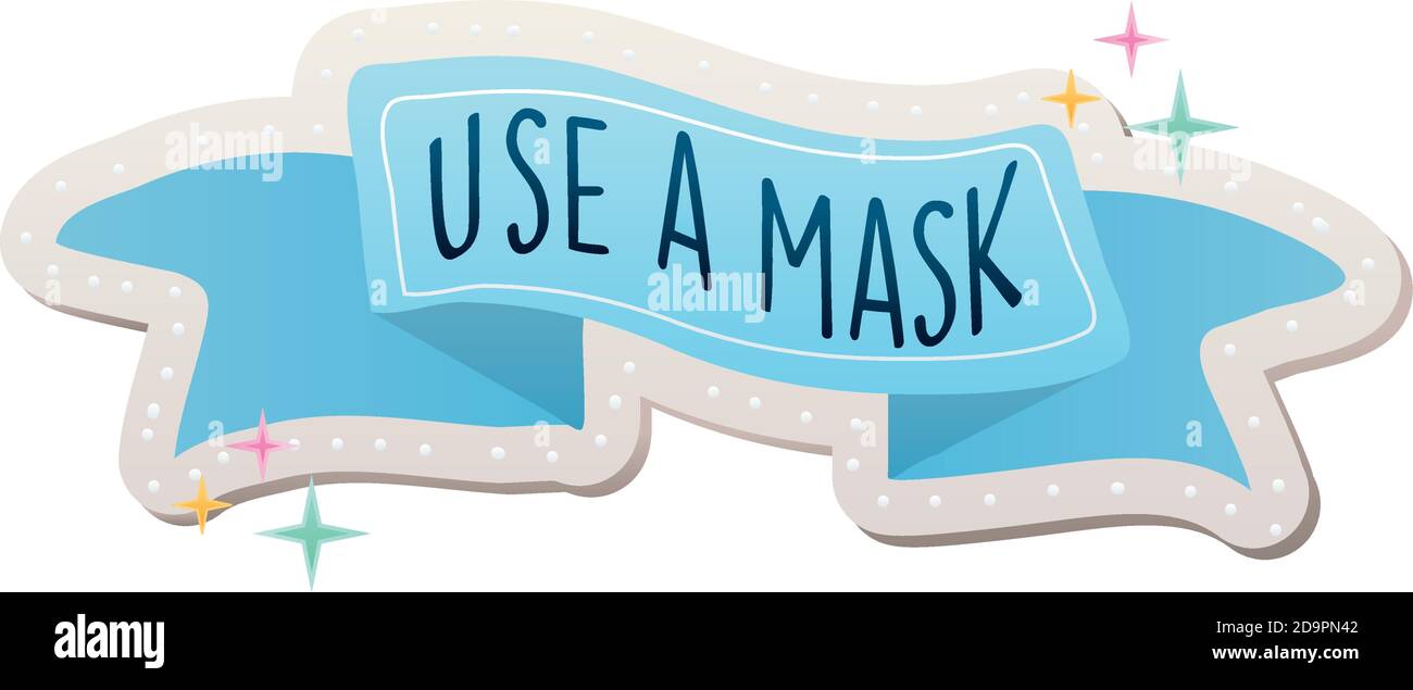 use a mask letterin covid19 pandemic stickers in a ribbon Stock Vector