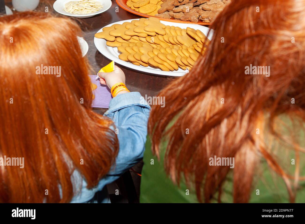 Lower Garfield Street Belfast, UK 11th February 2017. Two Red headed girls with a plate of Ginger biscuits at the Ginger Pride Festival in Belfast Stock Photo