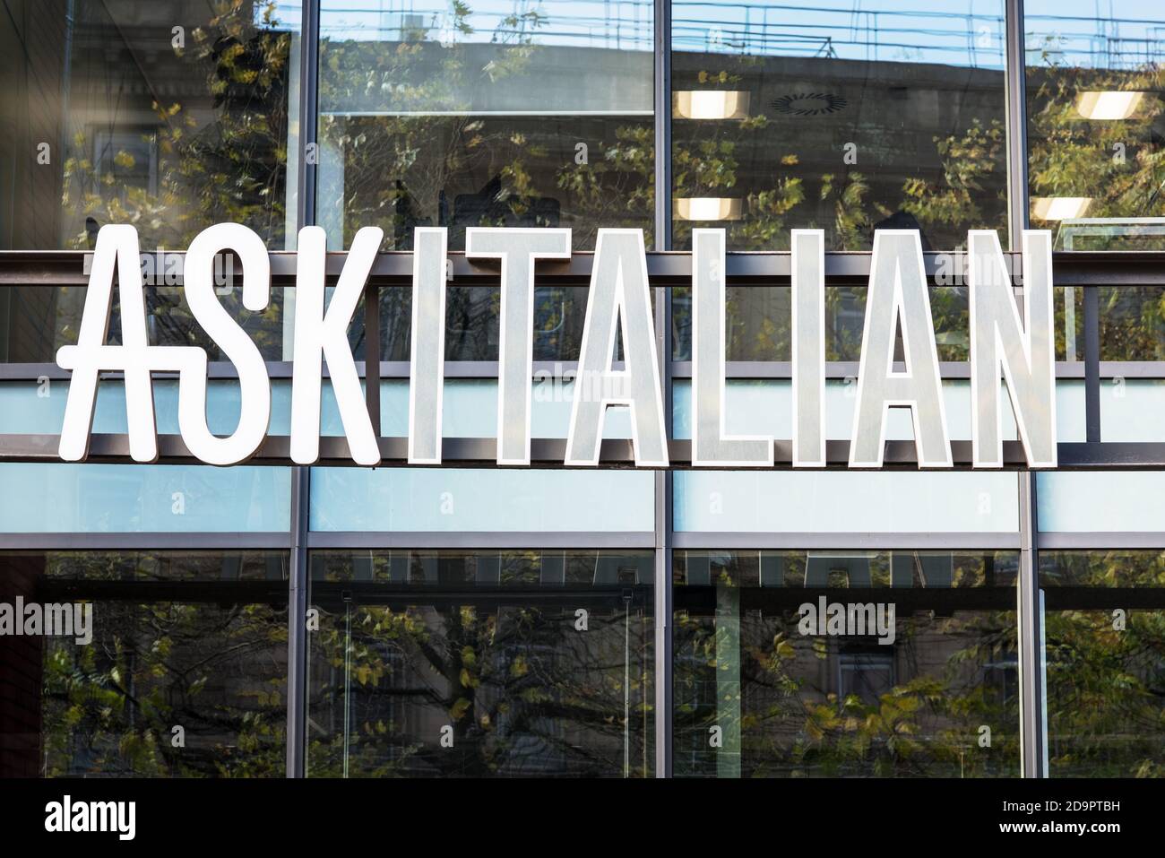 Ask Italian sign. British restaurant. Stock Photo