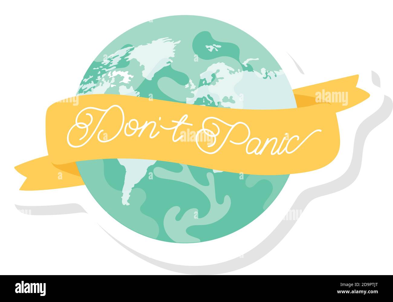 dont-panic-lettering-campaign-with-earth-planet-and-ribbon-vector