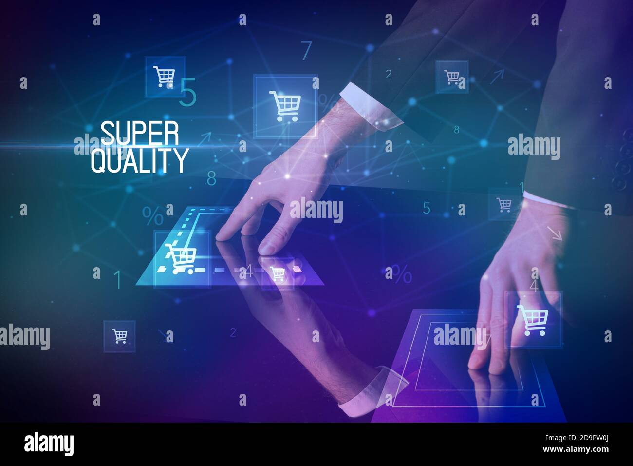 Online shopping with SUPER QUALITY inscription concept, with shopping ...