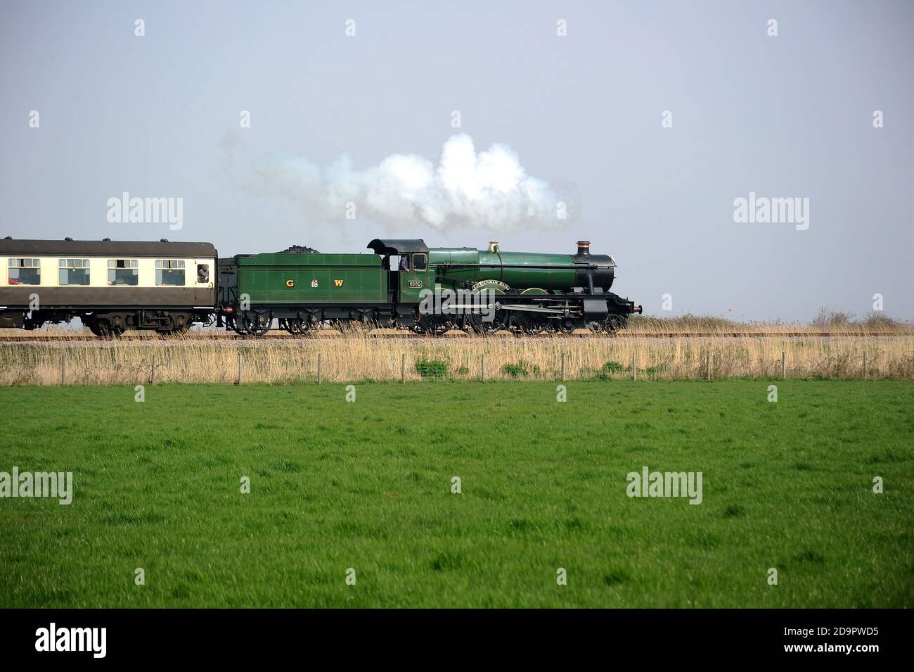 'Raveningham Hall' approaching Blue Anchor with a Minehead - Bishops Lydeard service. Stock Photo