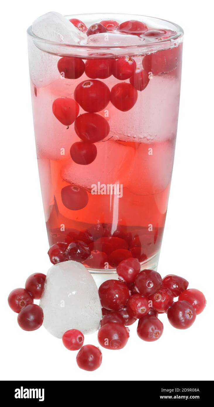 Cocktail with cranberry juice and ice cubes isolated on white ...