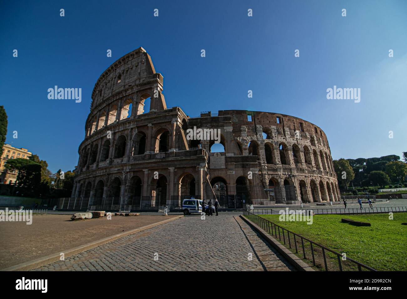 ROME ITALY 7 November 2020. The Roman colosseum which is normally busy with foreign tourists and sightseers stands deserted. The Italian government led by Premier Giuseppe Conte has declared a new emergency decree to combat the second wave of covid-19, dividing Italy into risk areas and a new three-tier system based on a colour code according to the intensity of the epidemic, red (high-risk), orange (medium risk) and yellow (low risk) zones. The new system comes into effect on 6 November and will be in place until 3 December. Credit: amer ghazzal/Alamy Live News Stock Photo