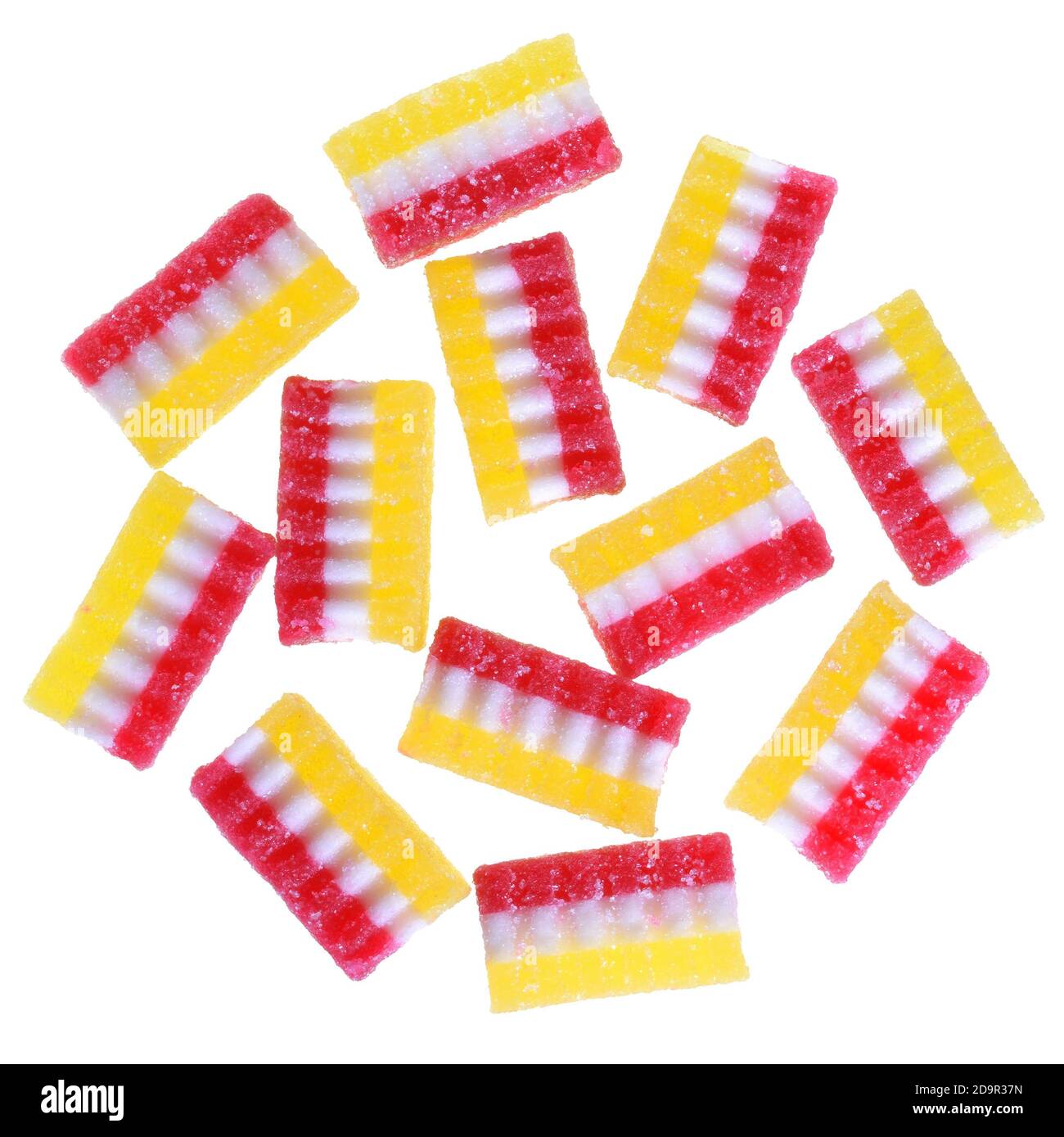 Group multicolored top view candy on a white background Stock Photo - Alamy