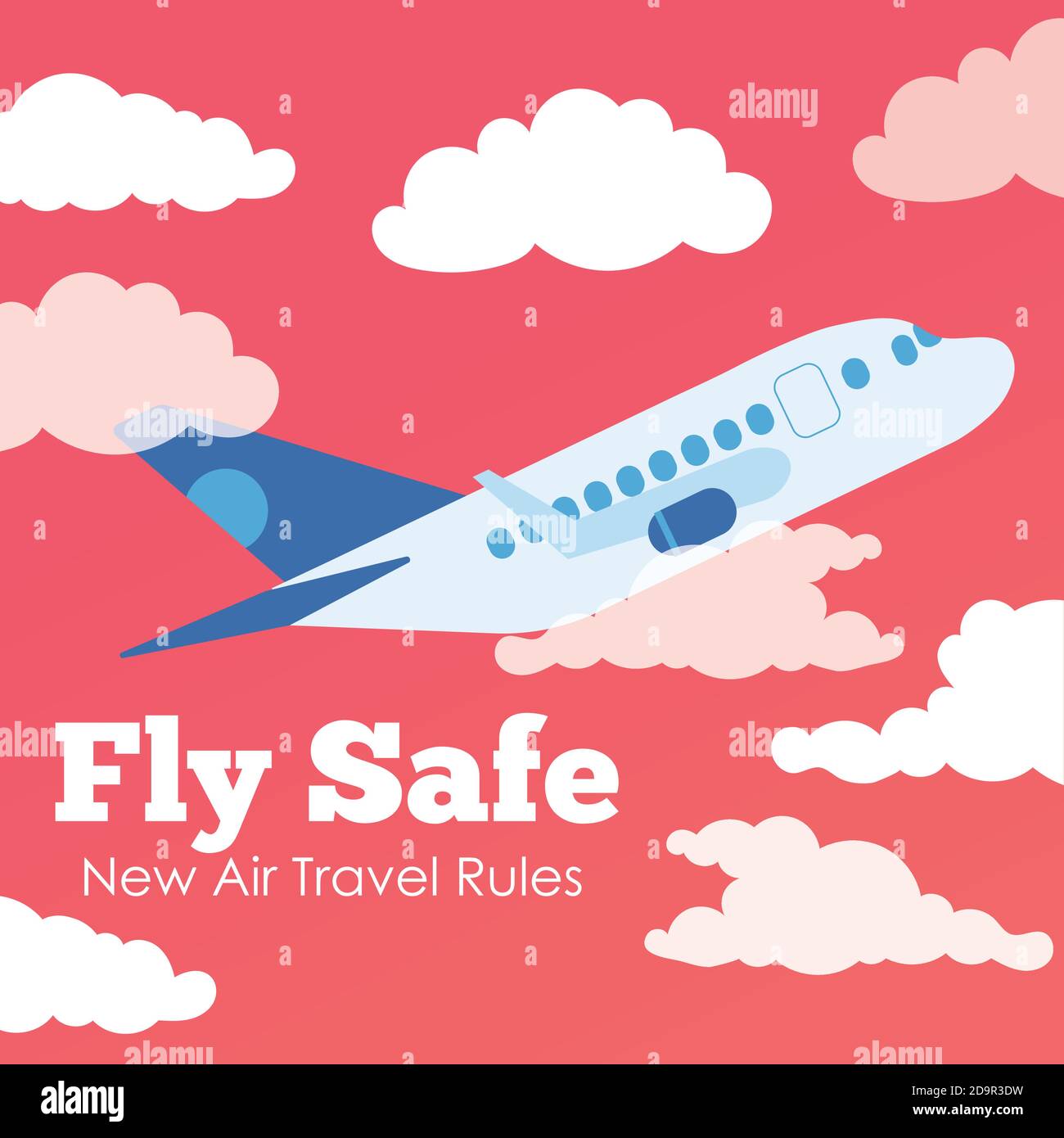 fly safe campaign lettering poster with airplane flying vector