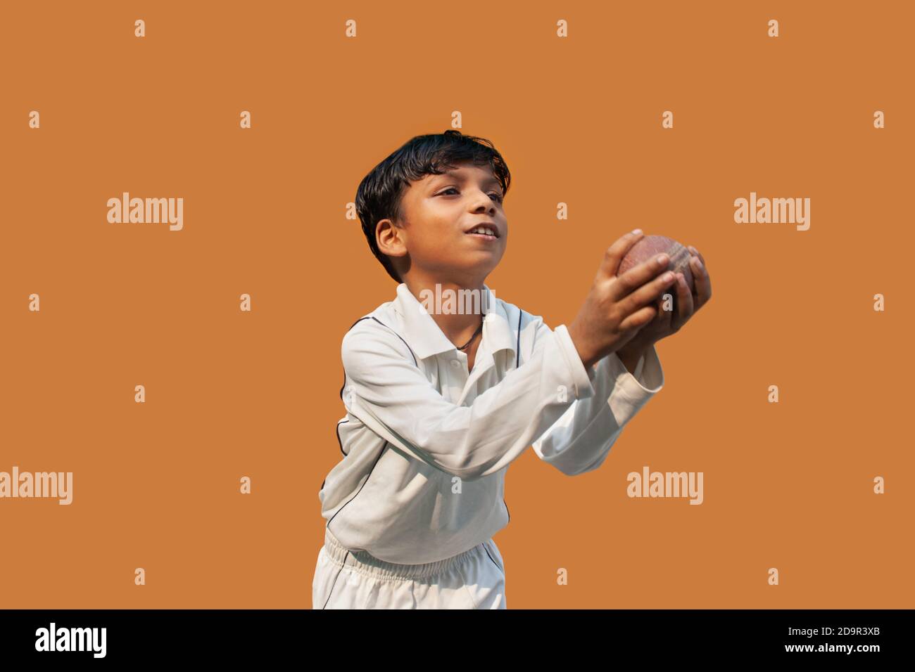 Boy catching cricket ball Stock Photo Alamy