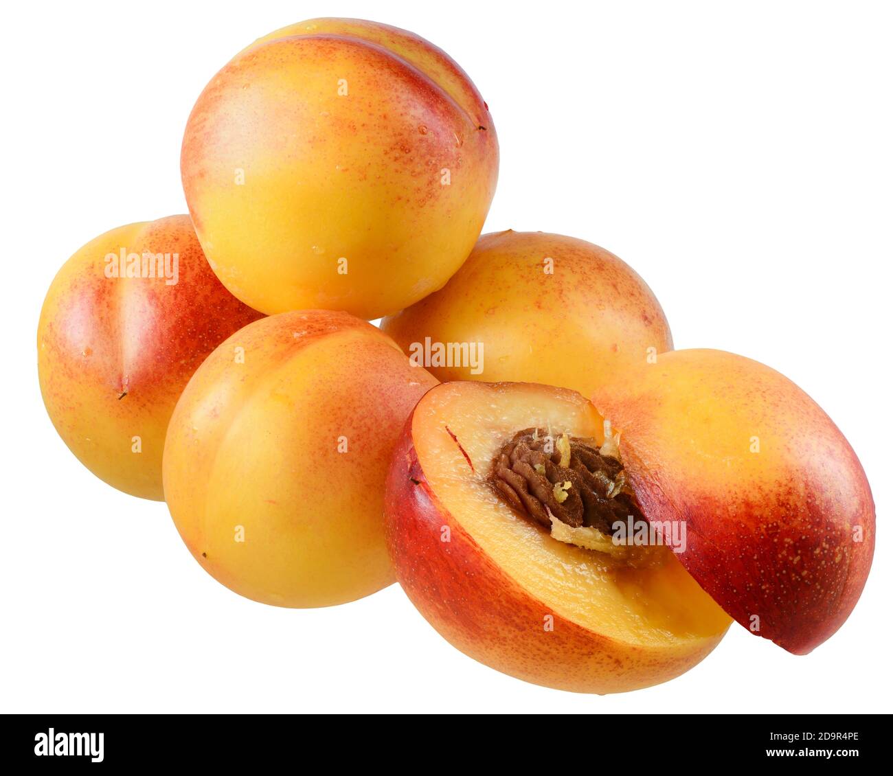 Ripe nectarines close-up isolated on white background. Stock Photo