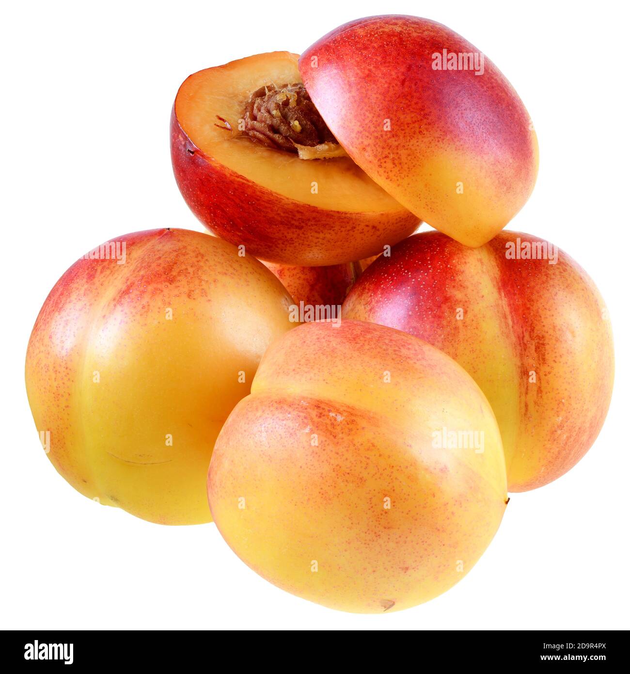 Ripe nectarines close-up isolated on white background. Stock Photo