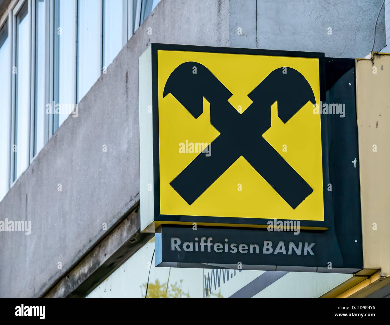 Bucharest/Romania - 10.18.2020: Raiffeisen bank logo at the entrance of a  branch in Bucharest Stock Photo - Alamy