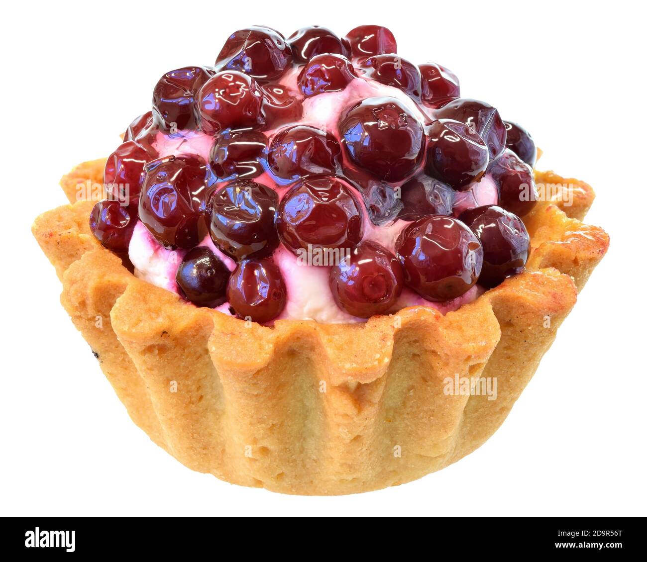 Tartlet cake with cream and cranberries isolated on a white background. Stock Photo