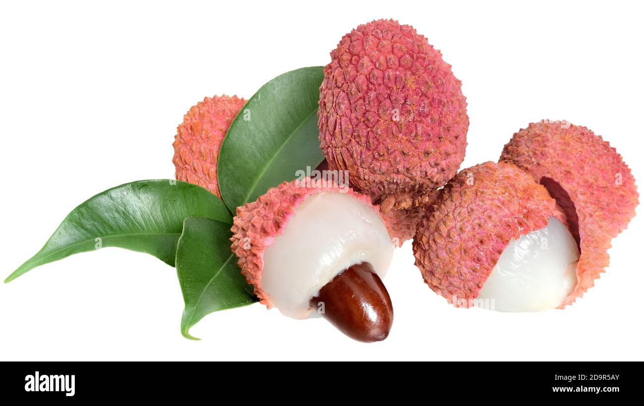 Fresh lychee exotic fruit with leaf isolated on a white background Stock Photo Alamy