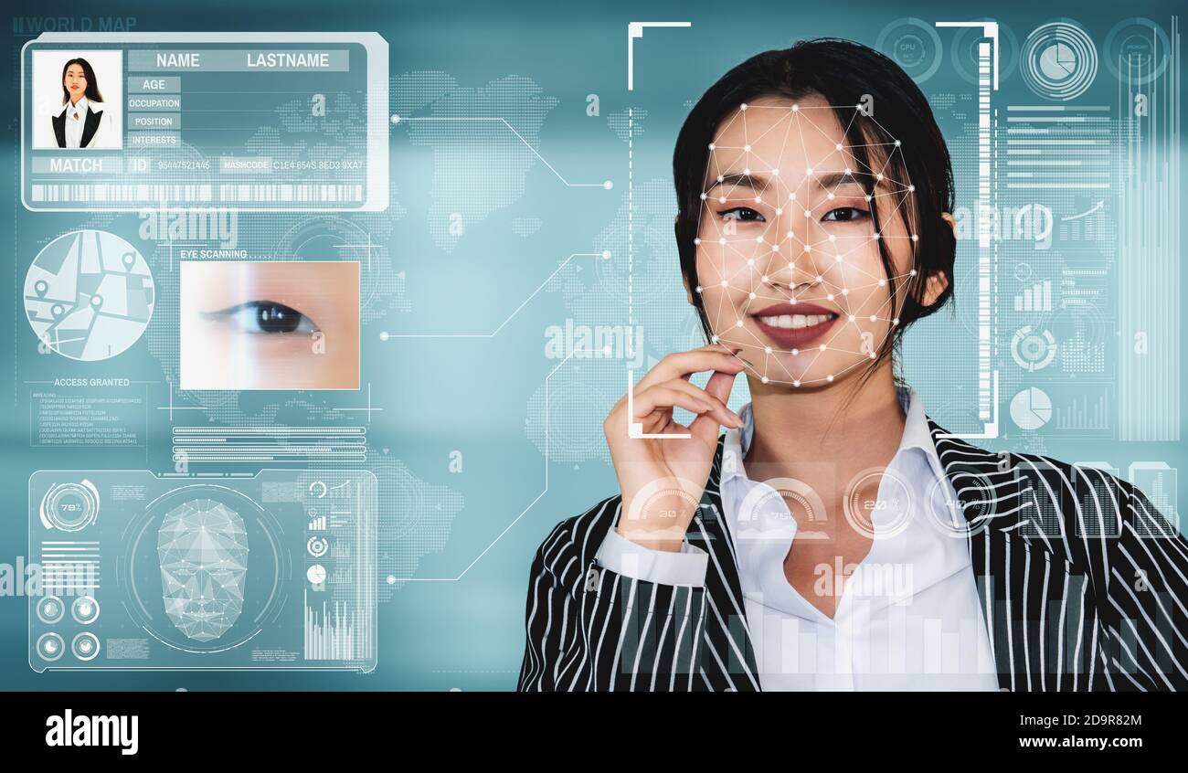 Facial recognition technology scan and detect people face for identification . Future concept
