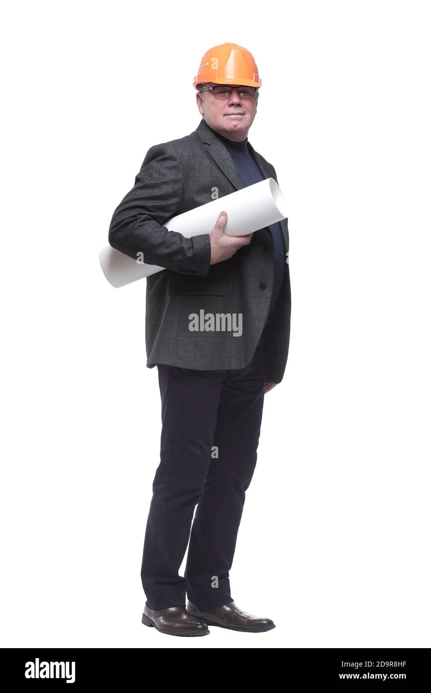 in full growth. qualified architect with drawings Stock Photo Alamy