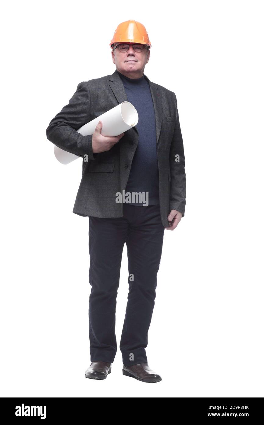 in full growth. qualified architect with drawings Stock Photo Alamy