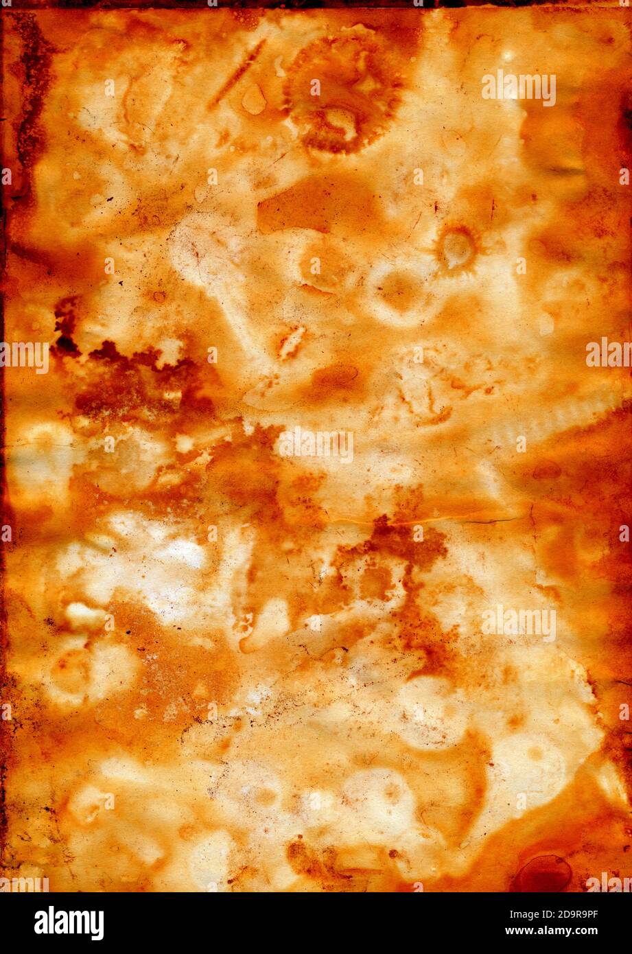 Dirty sheet of paper covered with rust and dust - dirty paper texture Stock Photo