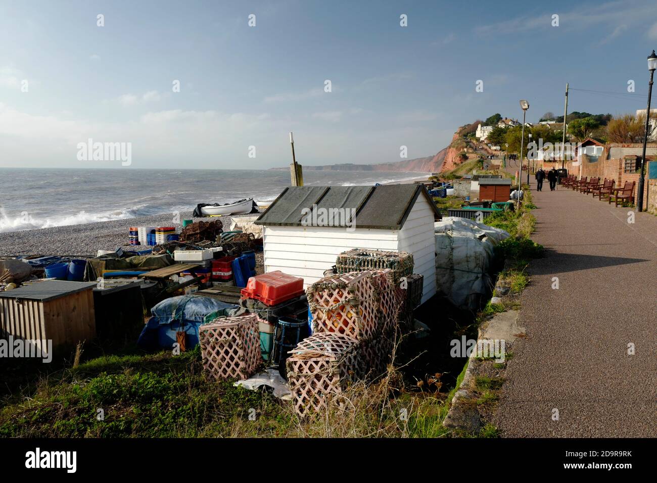 Small scale fishing gear on the beach at Budleigh Salterton, Devon, UK Stock Photo