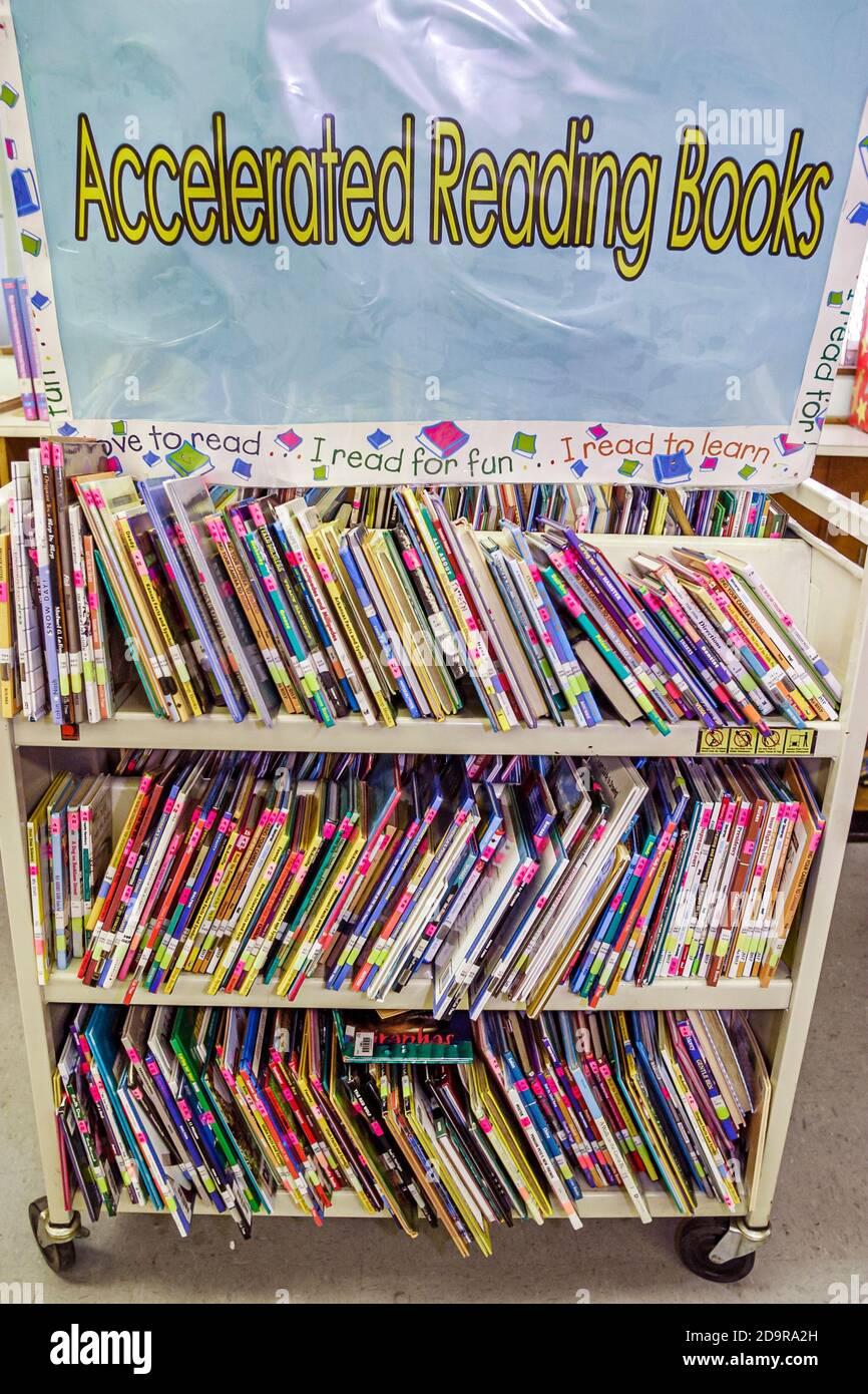 Miami Florida,Liberty City Charles Drew Elementary School,inside library Accelerated Reading Books, Stock Photo