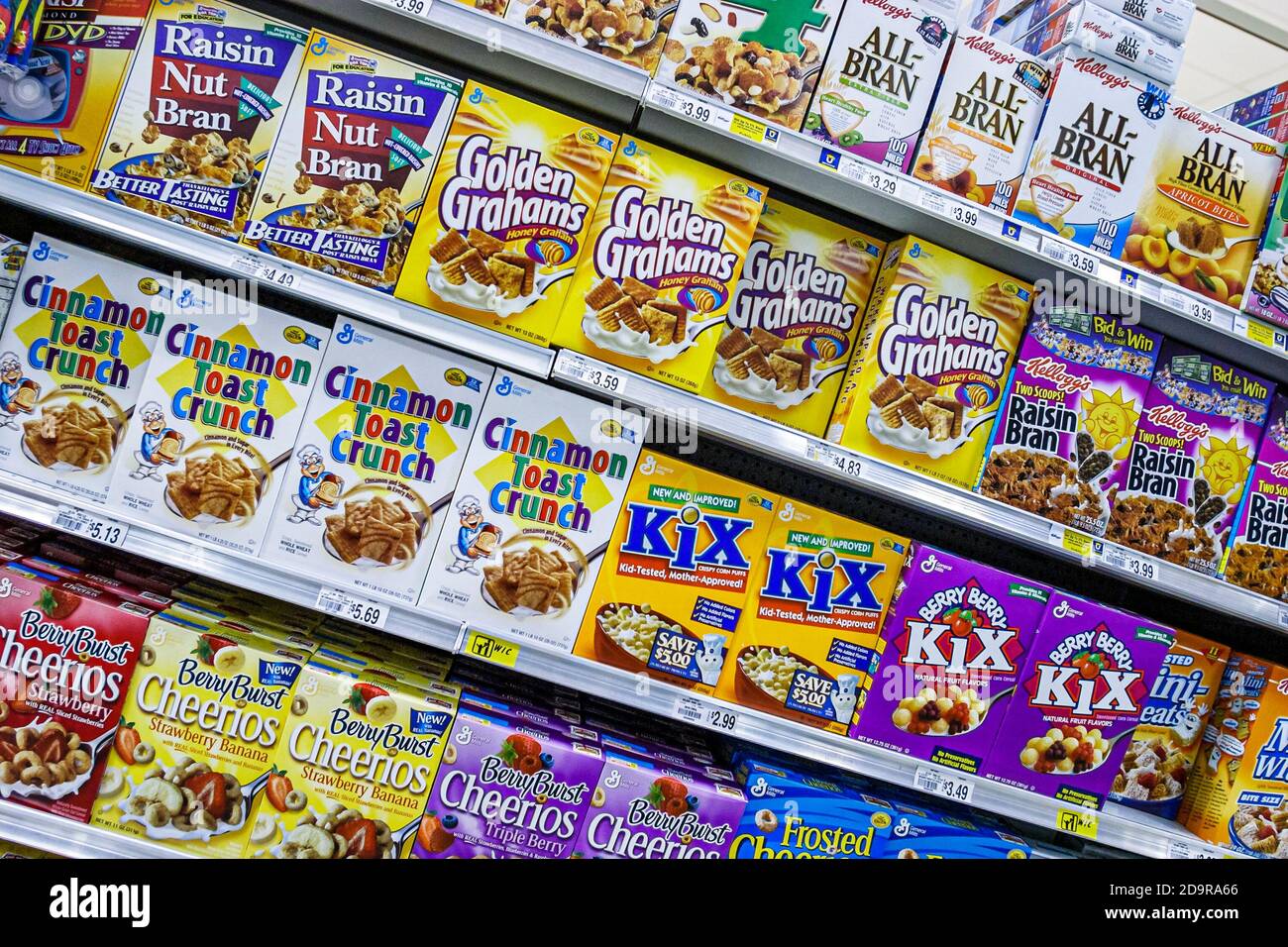 Miami Beach Florida,Publix Grocery Store groceries supermarket,packaging boxes shelf shelves breakfast cereal food display sale,General Mills Raisin N Stock Photo