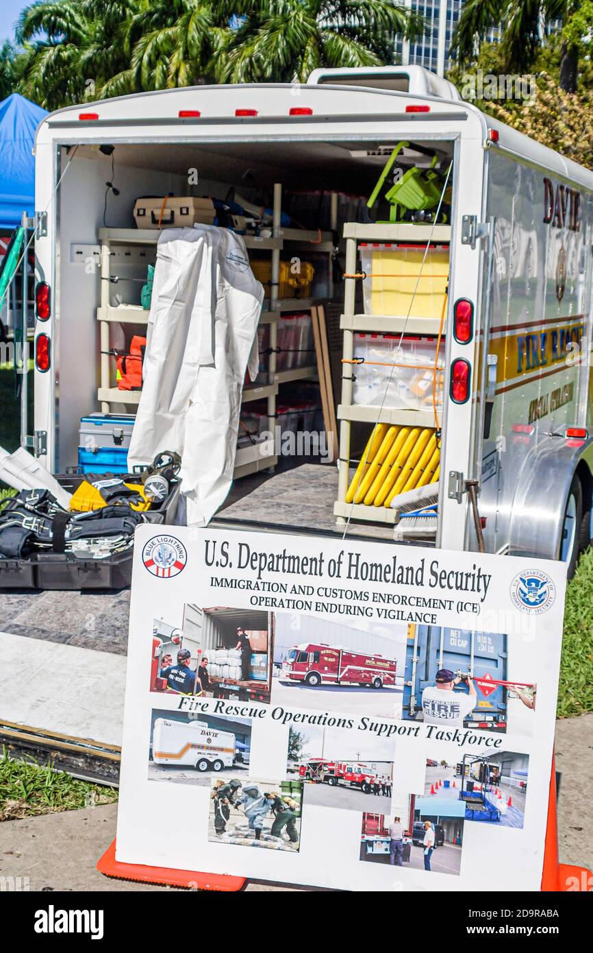 Miami Florida,Bayfront Park display exhibit exhibition,anti terrorism related vehicles equipment,Department of Homeland Security event demonstrating d Stock Photo