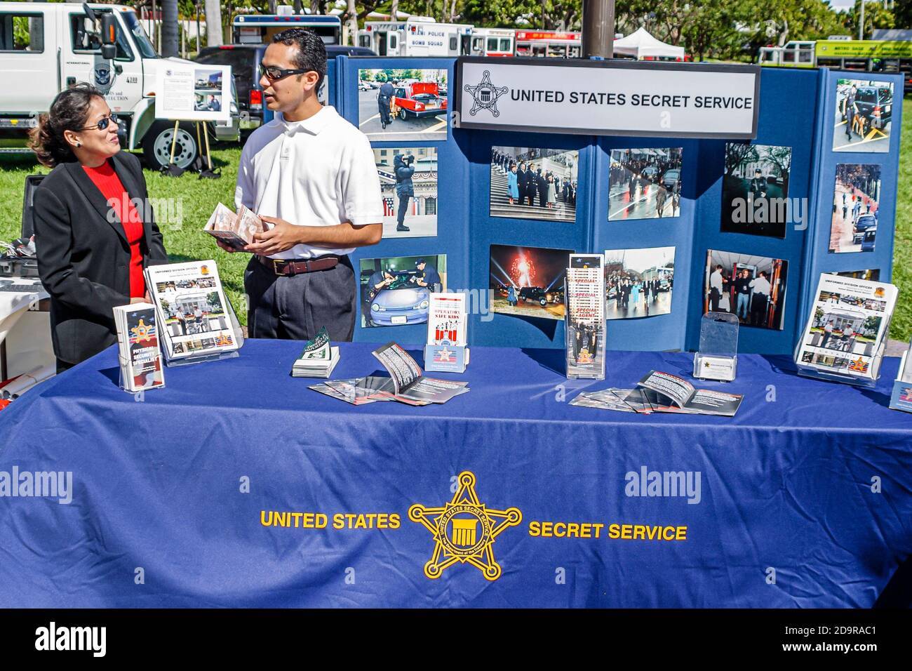 Miami Florida,Bayfront Park display exhibit,anti terrorism related vehicles equipment,Department of Homeland Security US Secret Service recruiters rec Stock Photo