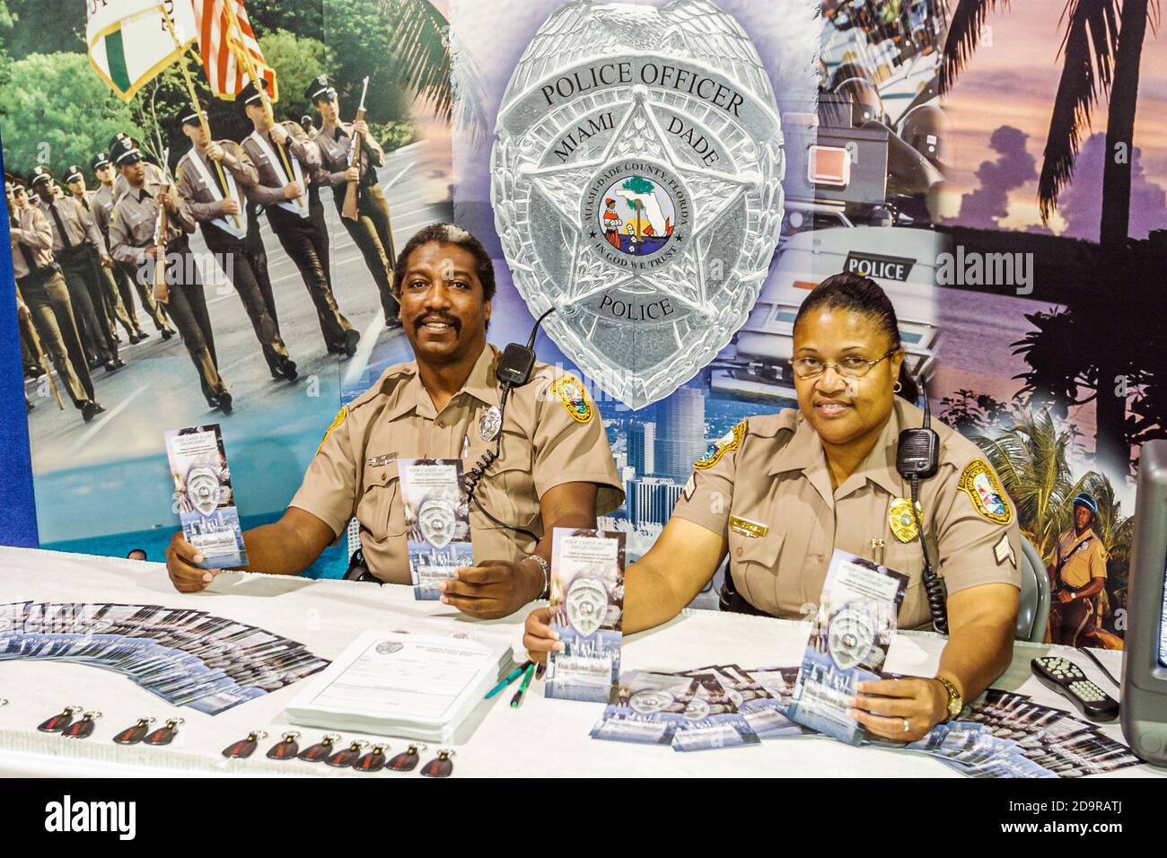 Miami Florida,Dade County Fair & Exposition,annual event youth programs exhibits Miami-Dade Police Department,recruiters recruiting,policeman policewo Stock Photo