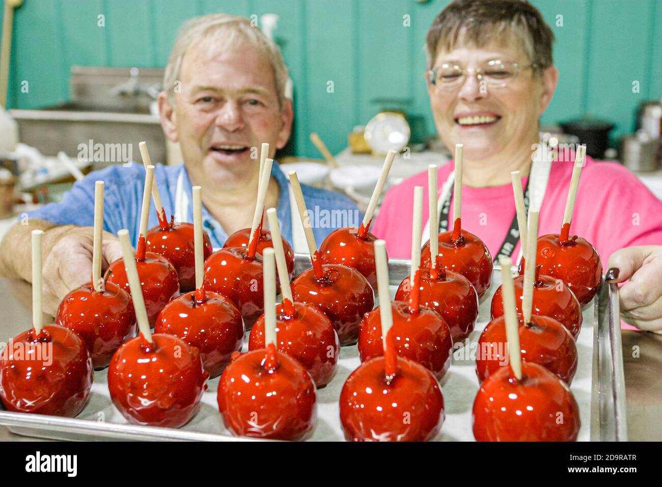 Miami Florida,Dade County Fair & Exposition,annual event candy apple display sale man woman female couple vendor vendors selling, Stock Photo