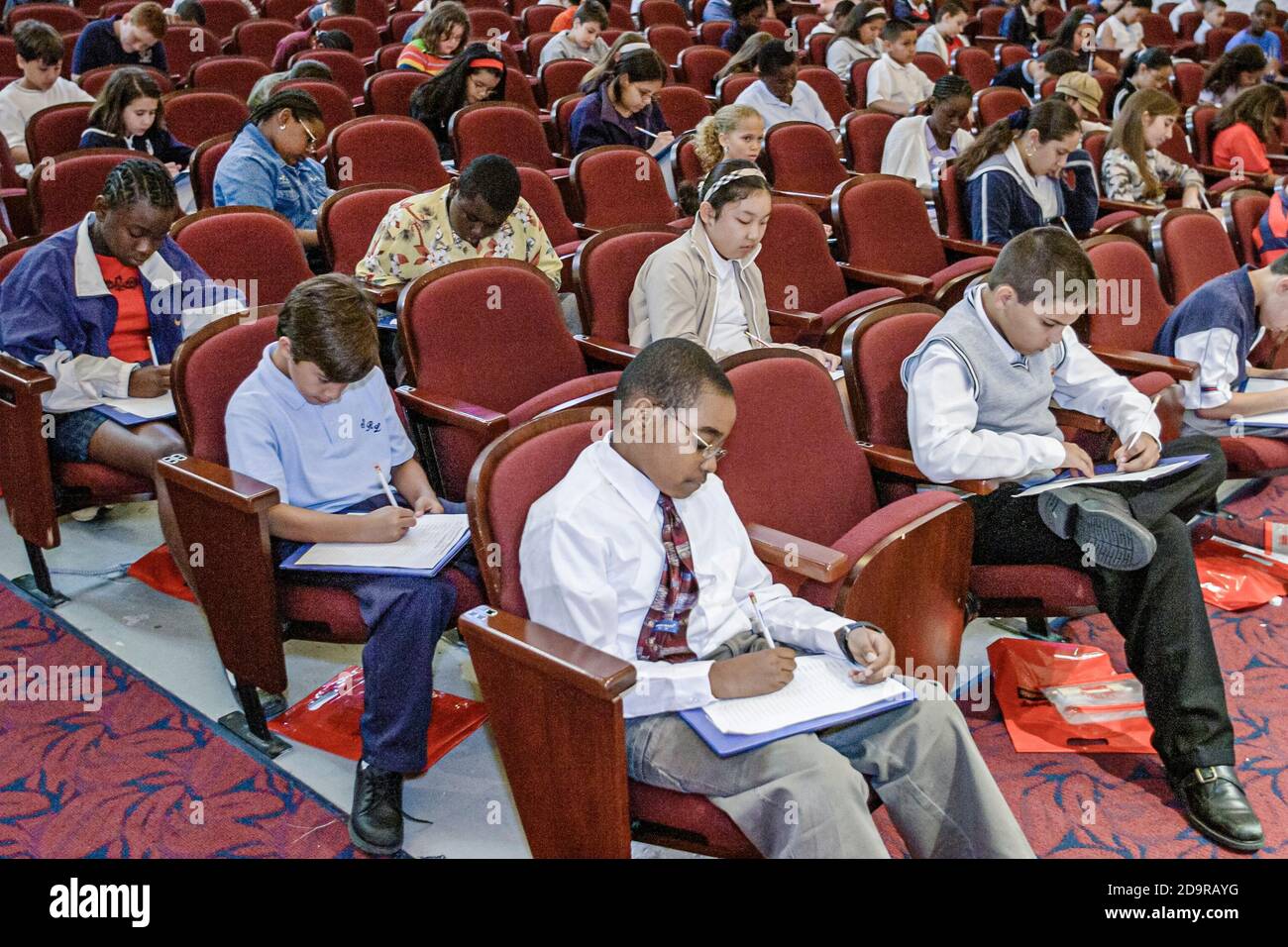 Miami Florida,Dade Monroe County Spelling Bee,annual event competition student students taking test exam examination,seat separation seated separately Stock Photo