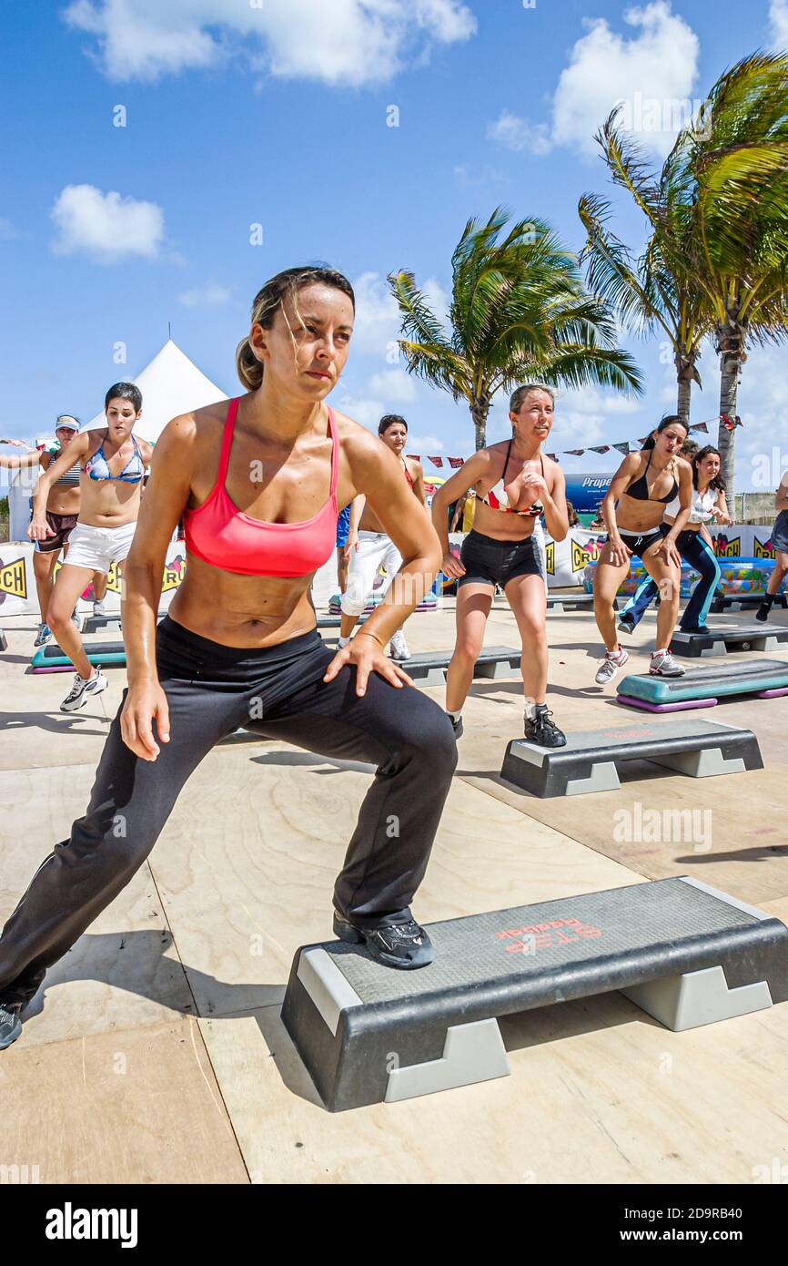 Miami Beach Florida,Ocean Drive,Lummus Park,Fitness Festival exercise class workout Hispanic woman female fit, Stock Photo