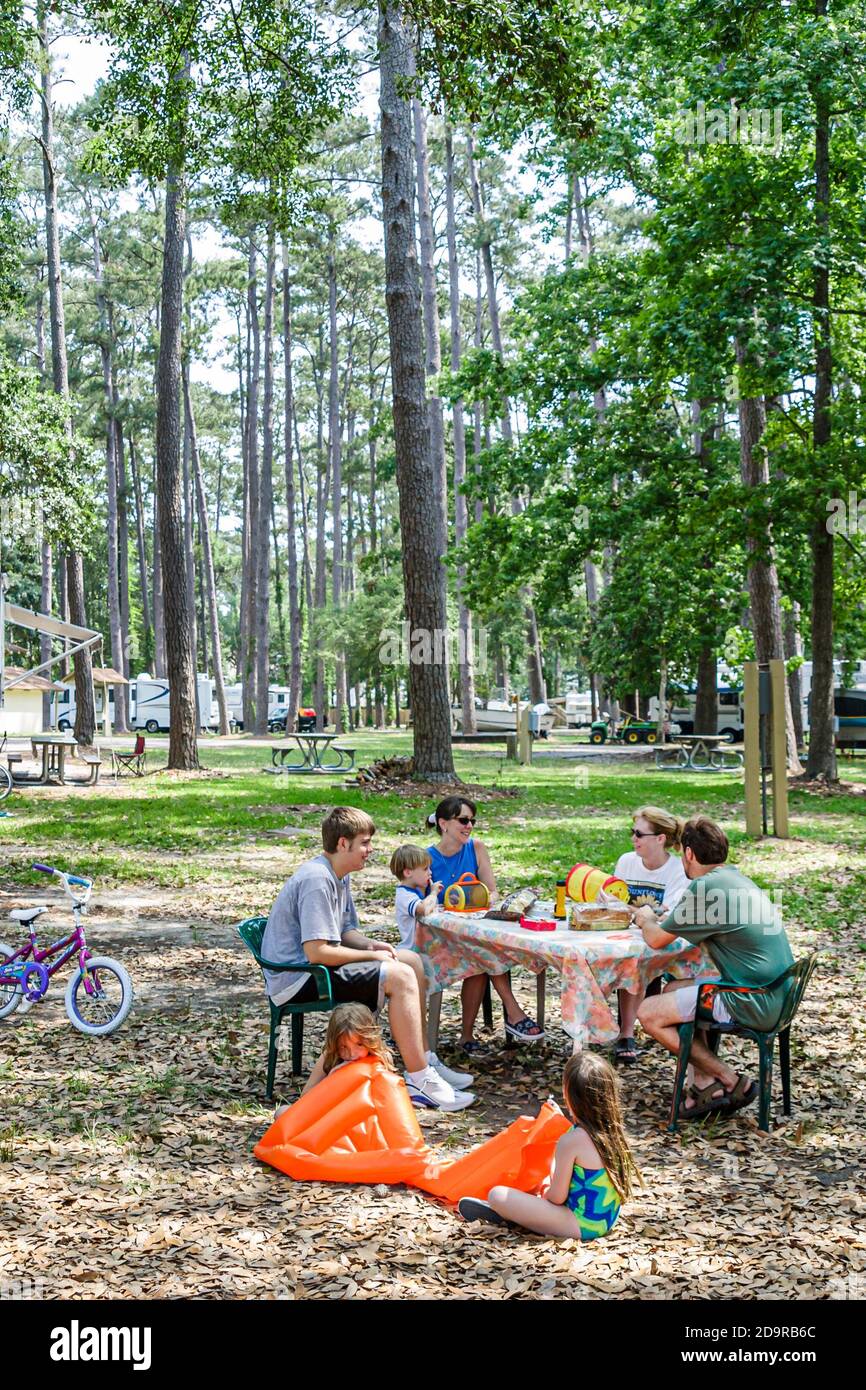 Louisiana Northshore,Madisonville,Fairview Riverside State Park family parents child children mother father camping girl boy, Stock Photo