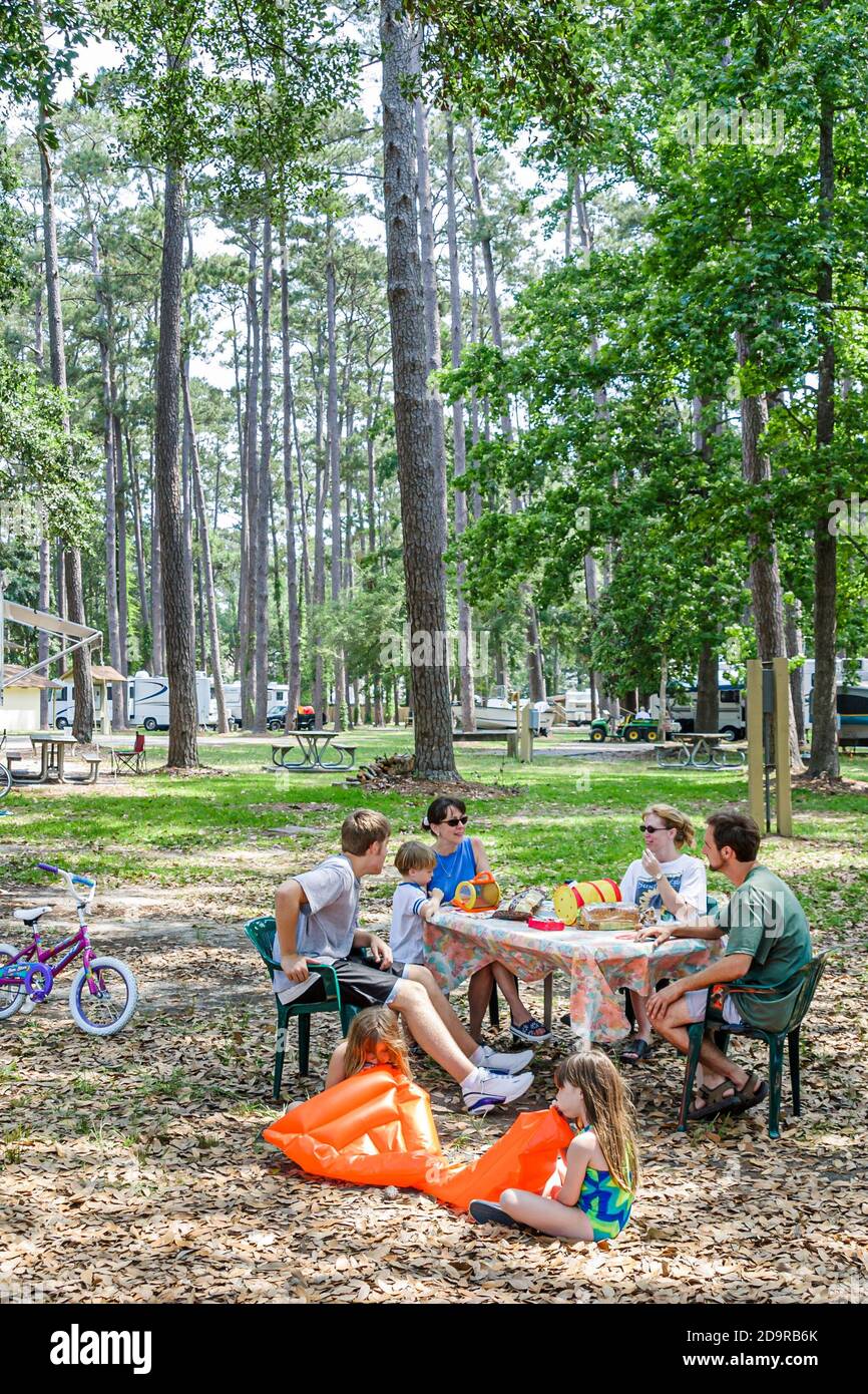 Louisiana Northshore,Madisonville,Fairview Riverside State Park family parents child children mother father camping girl boy, Stock Photo