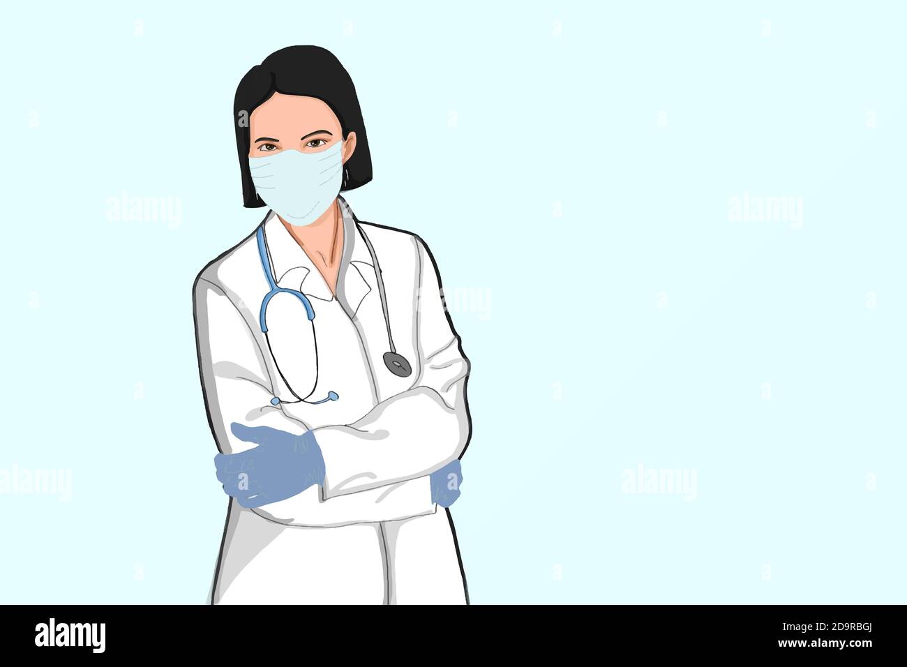 cartoon the woman nurse ,doctor, healthy worker, sciencest,standing and  half body wearing uniform and taking face mask and gloves protect for  pandemic Stock Photo - Alamy