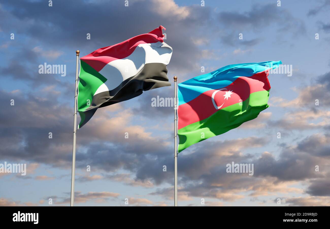 Beautiful national state flags of Sudan and Azerbaijan together at the ...