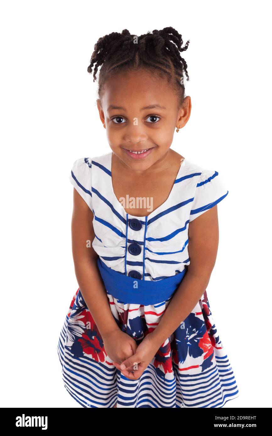 Portrait of a cute little african american girl, isolated on white ...