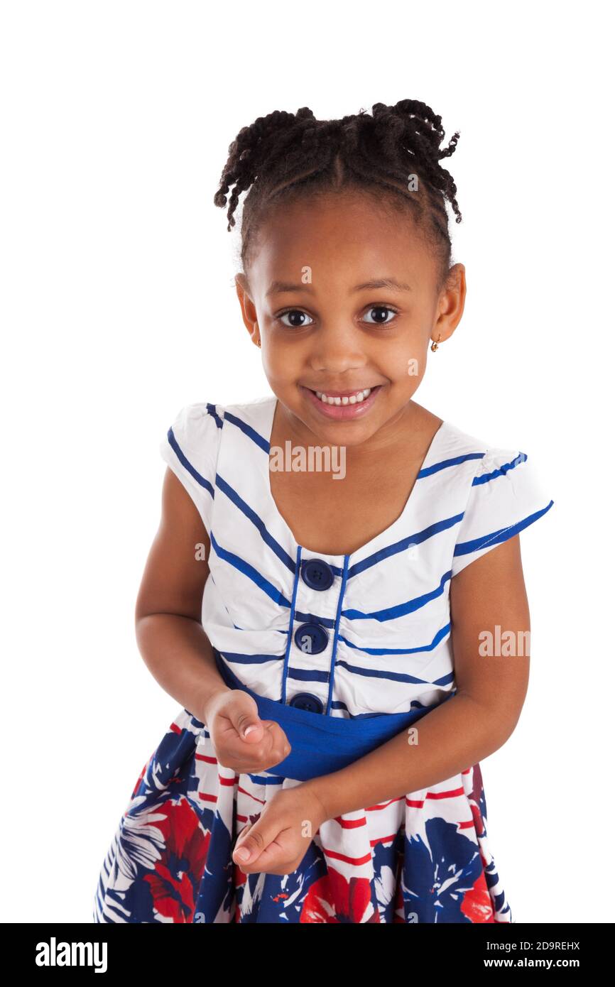 Portrait of a cute little african american girl, isolated on white ...