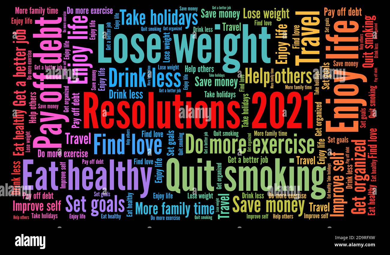 Resolutions 2021 word cloud concept Stock Photo