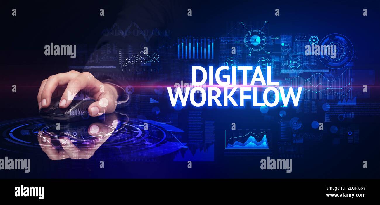 hand holding wireless peripheral with DIGITAL WORKFLOW inscription ...