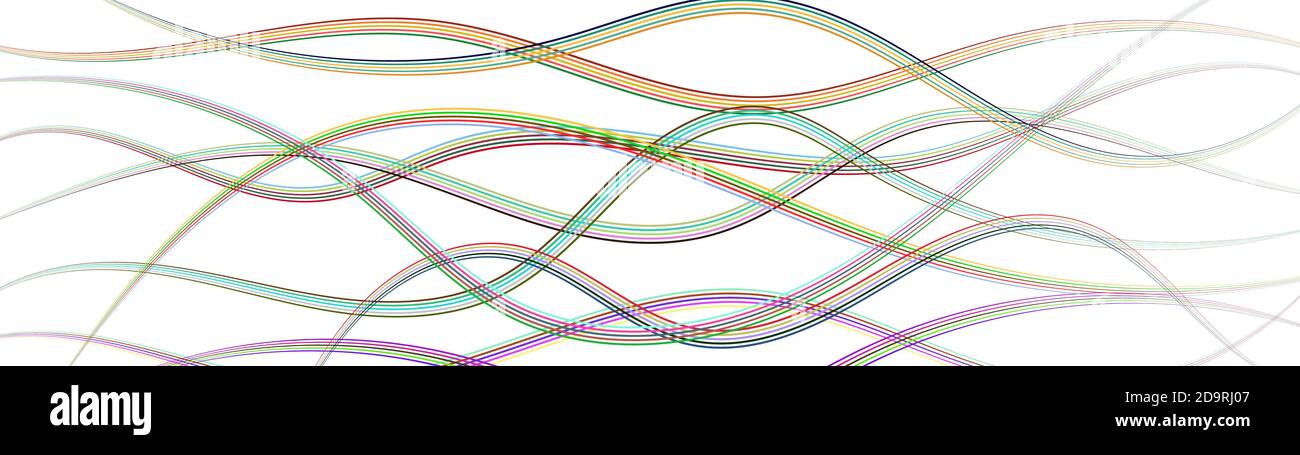 Abstract background of wavy intertwining colored lines on white Stock Vector